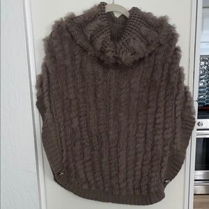 Fur Poncho Cozy Brown Sweater | OS